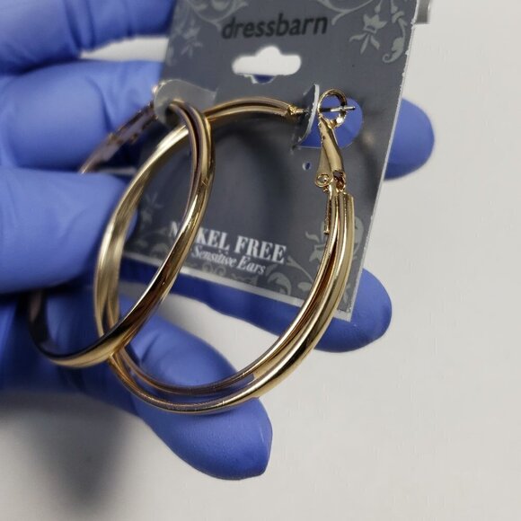 2/$30 Gold tone Interconnected Hoop design Leverback 1.75" Earrings - Jewelry - Picture 7 of 7